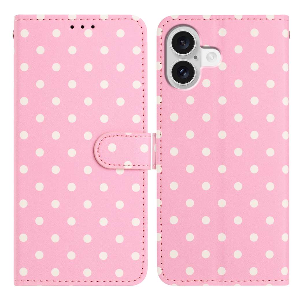 For iPhone 16 Leather Case Polka Dot Pattern Wallet Stand Folio Phone Cover
