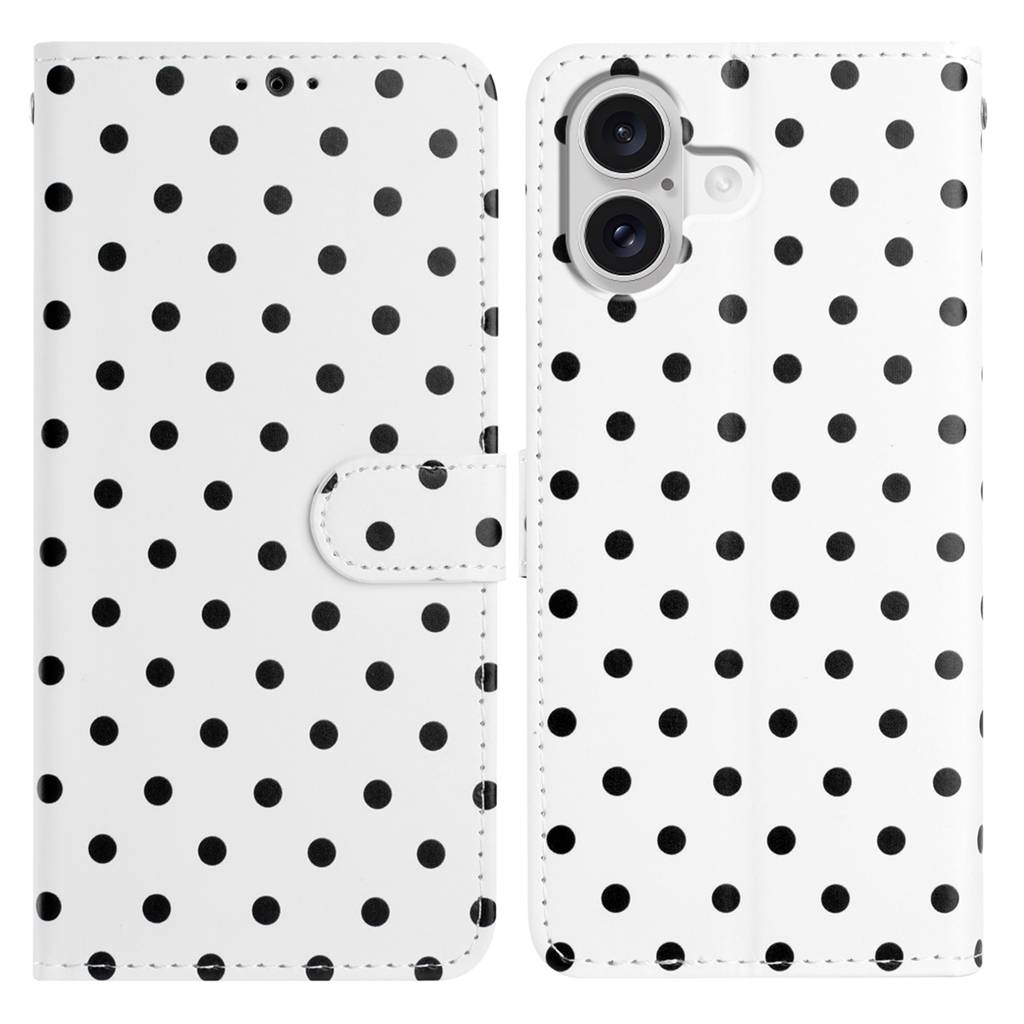 For iPhone 16 Leather Case Polka Dot Pattern Wallet Stand Folio Phone Cover
