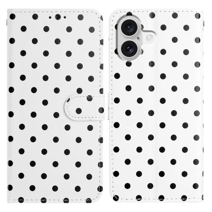 For iPhone 16 Leather Case Polka Dot Pattern Wallet Stand Folio Phone Cover
