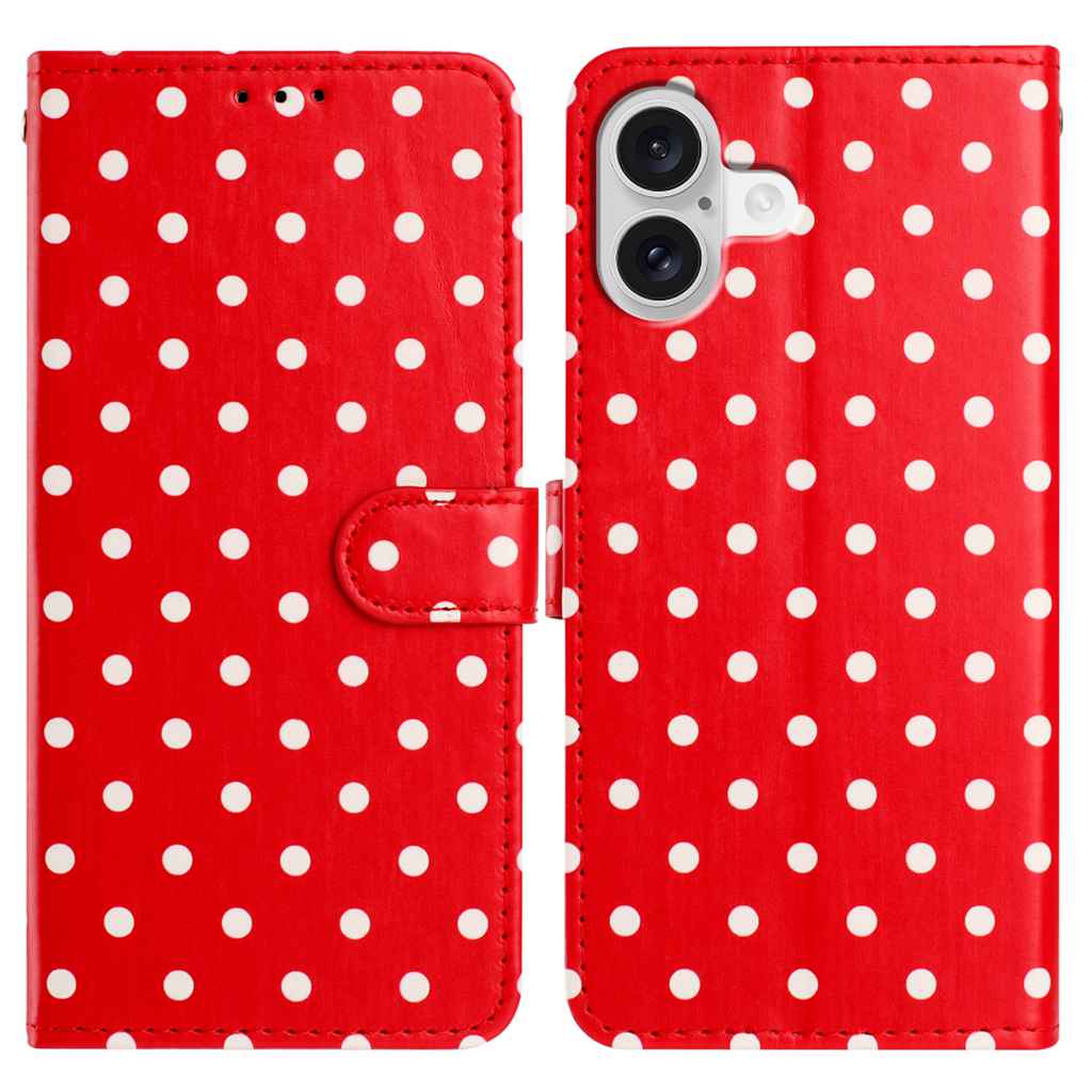 For iPhone 16 Leather Case Polka Dot Pattern Wallet Stand Folio Phone Cover