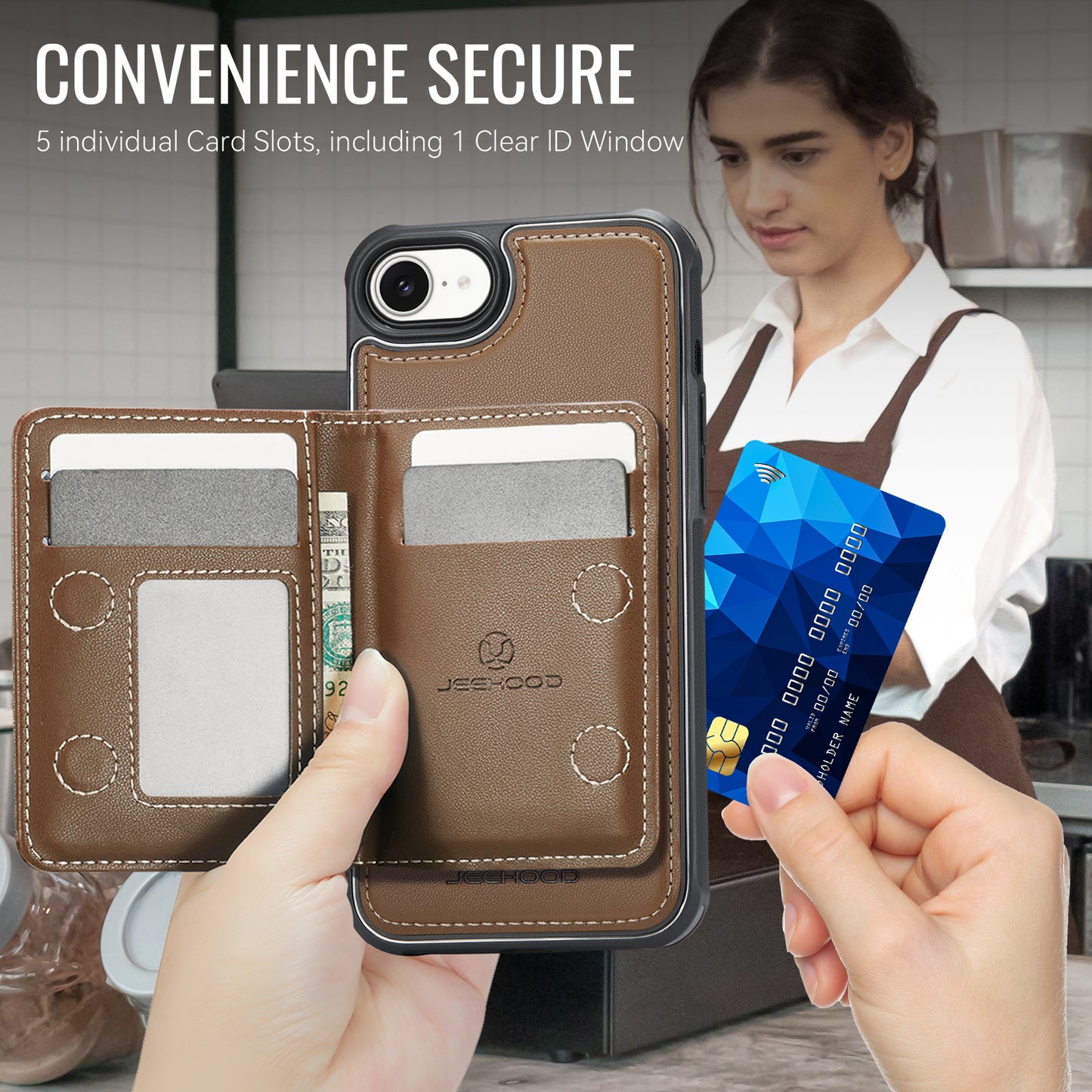JEEHOOD For iPhone 17e / 16e Case  J12 Magnetic  Detachable Zipper Wallet Kickstand Leather Back Cover Compatible with MagSafe
