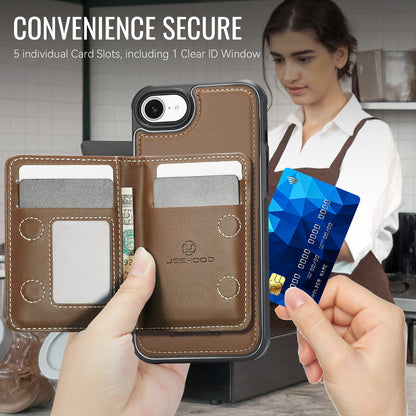 JEEHOOD For iPhone 17e / 16e Case  J12 Magnetic  Detachable Zipper Wallet Kickstand Leather Back Cover Compatible with MagSafe