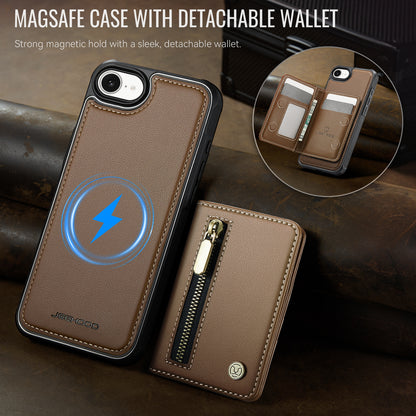 JEEHOOD For iPhone 17e / 16e Case  J12 Magnetic  Detachable Zipper Wallet Kickstand Leather Back Cover Compatible with MagSafe