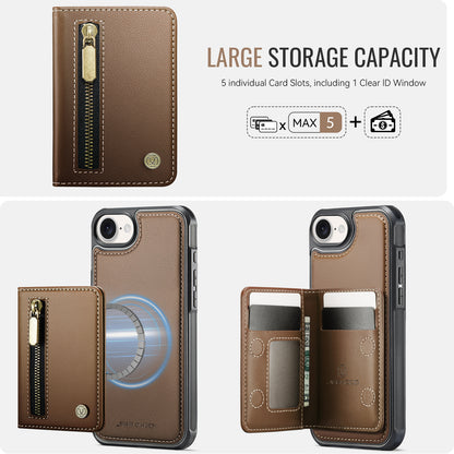 JEEHOOD For iPhone 17e / 16e Case  J12 Magnetic  Detachable Zipper Wallet Kickstand Leather Back Cover Compatible with MagSafe