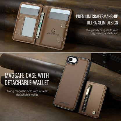 JEEHOOD For iPhone 17e / 16e Case  J12 Magnetic  Detachable Zipper Wallet Kickstand Leather Back Cover Compatible with MagSafe