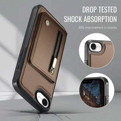JEEHOOD For iPhone 17e / 16e Case  J12 Magnetic  Detachable Zipper Wallet Kickstand Leather Back Cover Compatible with MagSafe