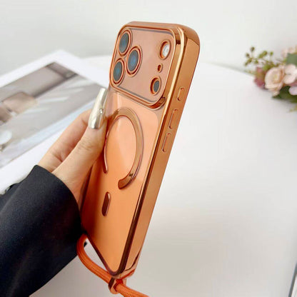 For iPhone 17 Pro Case Compatible with MagSafe Electroplating Edge TPU Phone Cover with Shoulder Strap