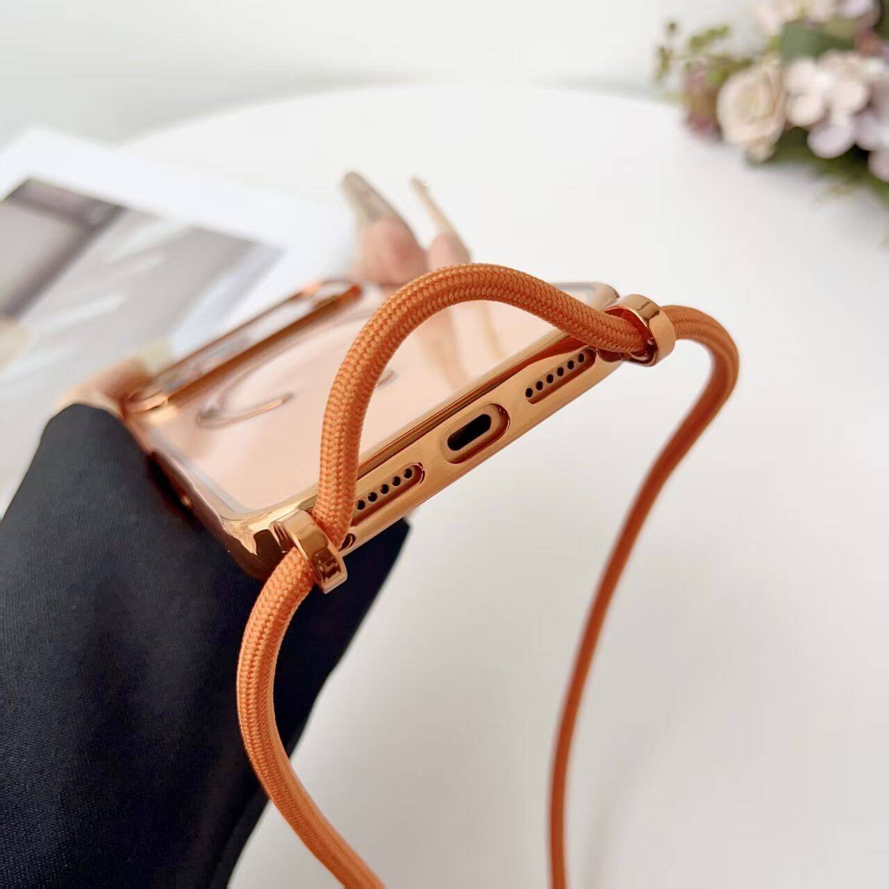 For iPhone 17 Pro Case Compatible with MagSafe Electroplating Edge TPU Phone Cover with Shoulder Strap