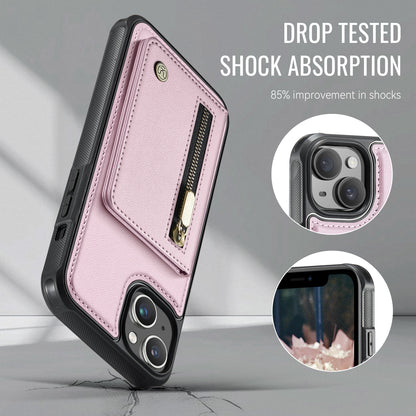 JEEHOOD For iPhone 15 Plus / iPhone 14 Plus Case  J12 Magnetic  Detachable Zipper Wallet Kickstand Leather Back Cover Compatible with MagSafe