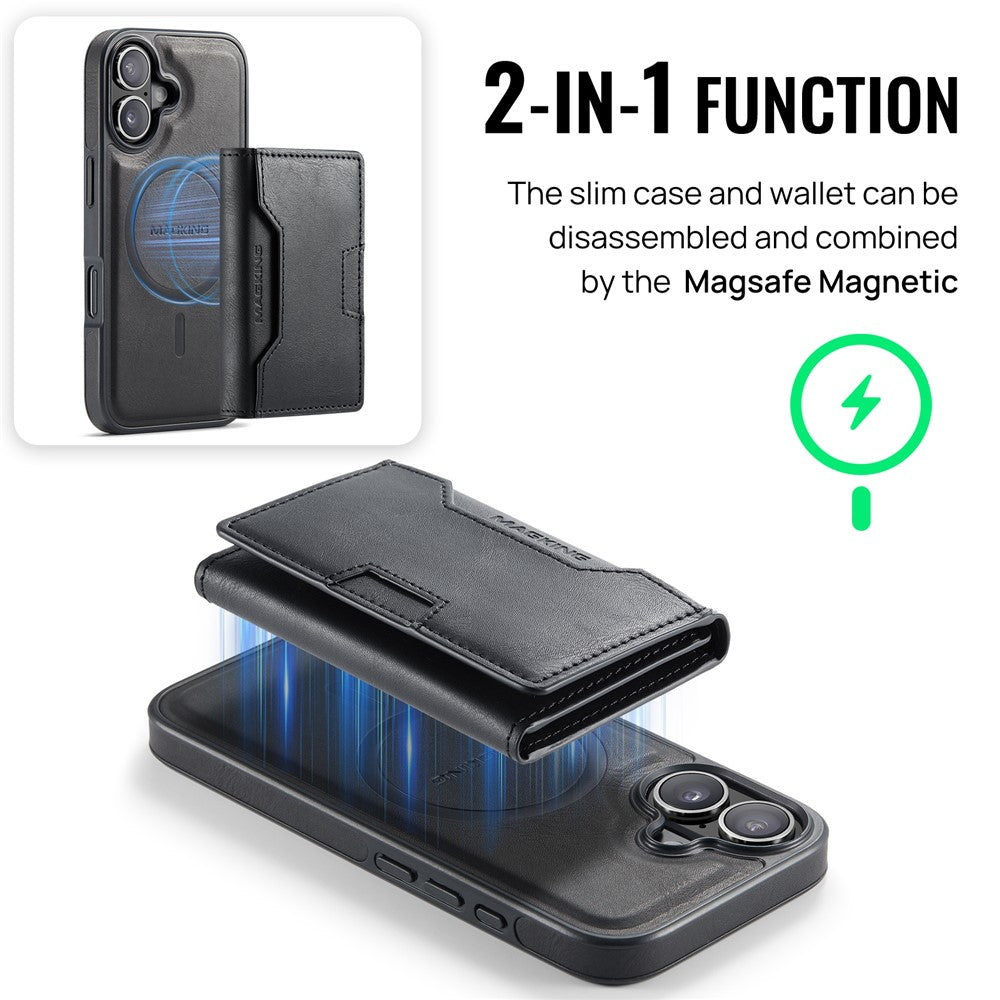 MAGKING K4 Series For iPhone 16 Case Compatible with MagSafe Detachable Wallet PU TPU PC Phone Cover
