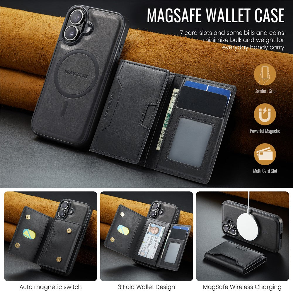 MAGKING K4 Series For iPhone 16 Case Compatible with MagSafe Detachable Wallet PU TPU PC Phone Cover