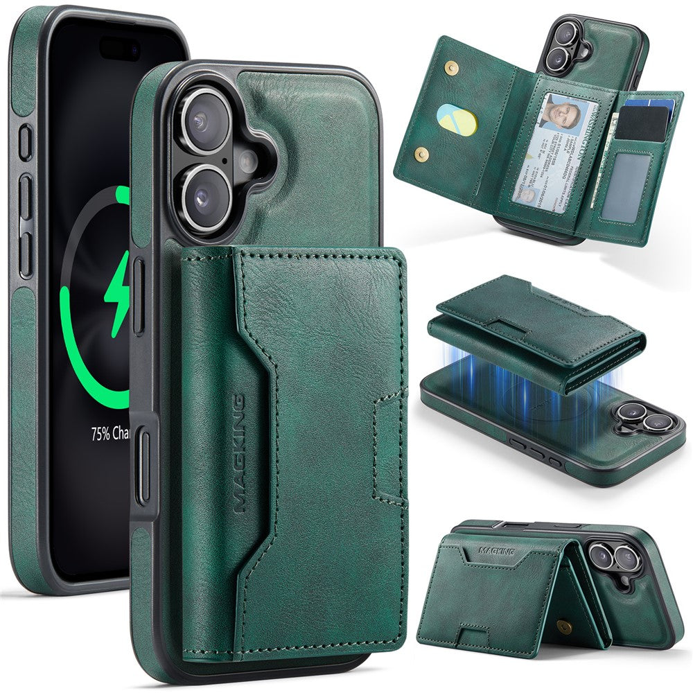 MAGKING K4 Series For iPhone 16 Case Compatible with MagSafe Detachable Wallet PU TPU PC Phone Cover