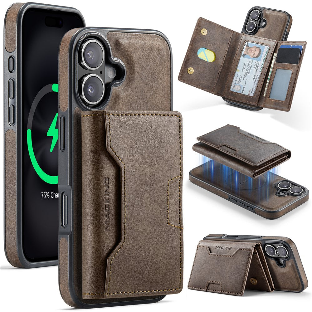 MAGKING K4 Series For iPhone 16 Case Compatible with MagSafe Detachable Wallet PU TPU PC Phone Cover