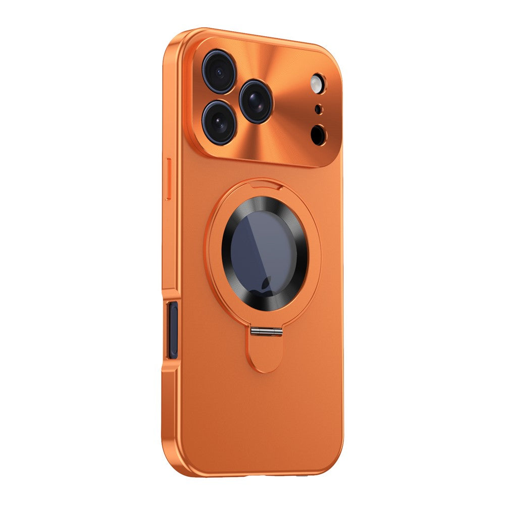 For iPhone 17 Pro Max Magnetic Case PC + Metal Kickstand Phone Cover with Anti-Spy Tempered Glass Film