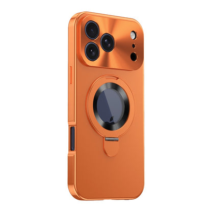For iPhone 17 Pro Max Magnetic Case PC + Metal Kickstand Phone Cover with Anti-Spy Tempered Glass Film