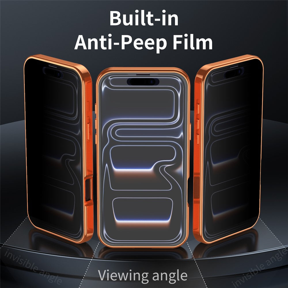 For iPhone 17 Pro Max Magnetic Case PC + Metal Kickstand Phone Cover with Anti-Spy Tempered Glass Film