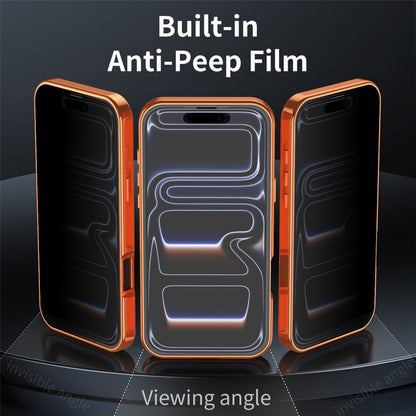 For iPhone 17 Pro Max Magnetic Case PC + Metal Kickstand Phone Cover with Anti-Spy Tempered Glass Film