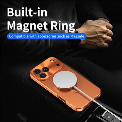For iPhone 17 Pro Max Magnetic Case PC + Metal Kickstand Phone Cover with Anti-Spy Tempered Glass Film