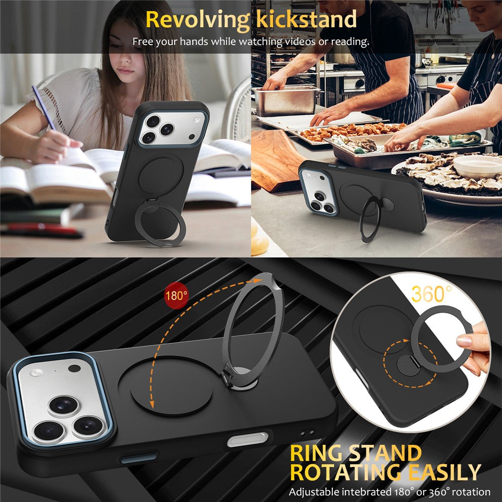 For iPhone 17 Pro Max Case Compatible with MagSafe Rotating Ring Kickstand TPU + PC Phone Back Cover