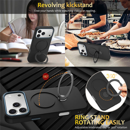 For iPhone 17 Pro Max Case Compatible with MagSafe Rotating Ring Kickstand TPU + PC Phone Back Cover