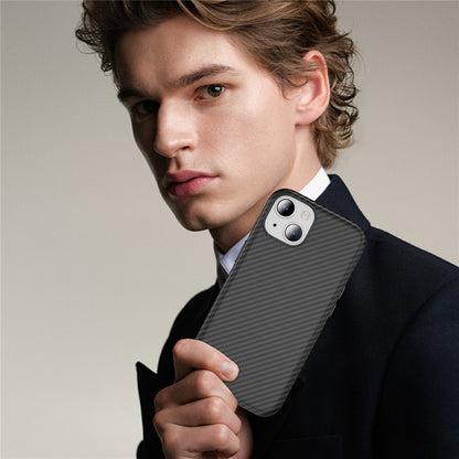 For iPhone 15 Plus / 14 Plus Skin-touch Case Carbon Fiber Texture PC + TPU Back Cover Compatible with MagSafe