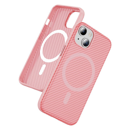 For iPhone 15 Plus / 14 Plus Skin-touch Case Carbon Fiber Texture PC + TPU Back Cover Compatible with MagSafe
