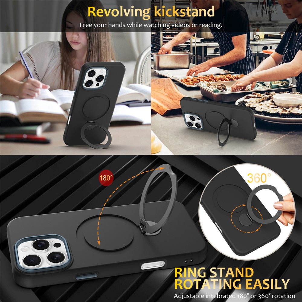 For iPhone 16 Pro Max Case Compatible with MagSafe Rotating Ring Kickstand TPU + PC Phone Back Cover