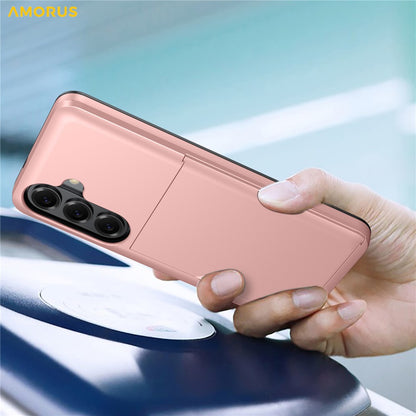 AMORUS For Samsung Galaxy S26+ Case with Sliding Card Holder PC TPU Phone Back Cover
