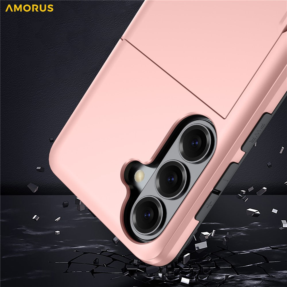 AMORUS For Samsung Galaxy S26+ Case with Sliding Card Holder PC TPU Phone Back Cover