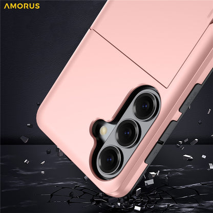 AMORUS For Samsung Galaxy S26+ Case with Sliding Card Holder PC TPU Phone Back Cover