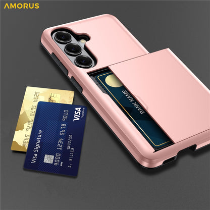 AMORUS For Samsung Galaxy S26+ Case with Sliding Card Holder PC TPU Phone Back Cover