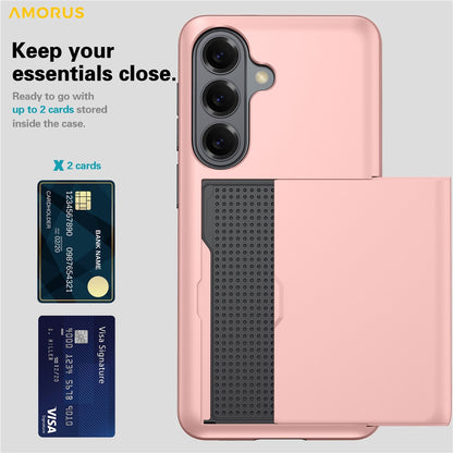 AMORUS For Samsung Galaxy S26+ Case with Sliding Card Holder PC TPU Phone Back Cover