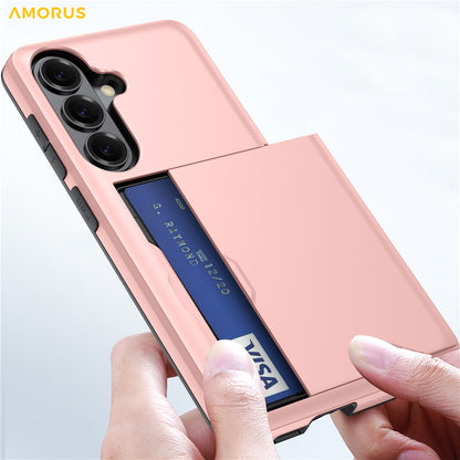 AMORUS For Samsung Galaxy S26+ Case with Sliding Card Holder PC TPU Phone Back Cover