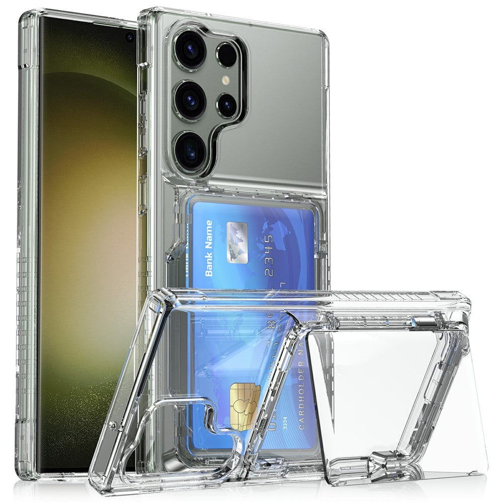 For Samsung Galaxy S26 Ultra Clear Case PC + TPU Phone Cover Card Holder Kickstand