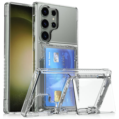 For Samsung Galaxy S26 Ultra Clear Case PC + TPU Phone Cover Card Holder Kickstand