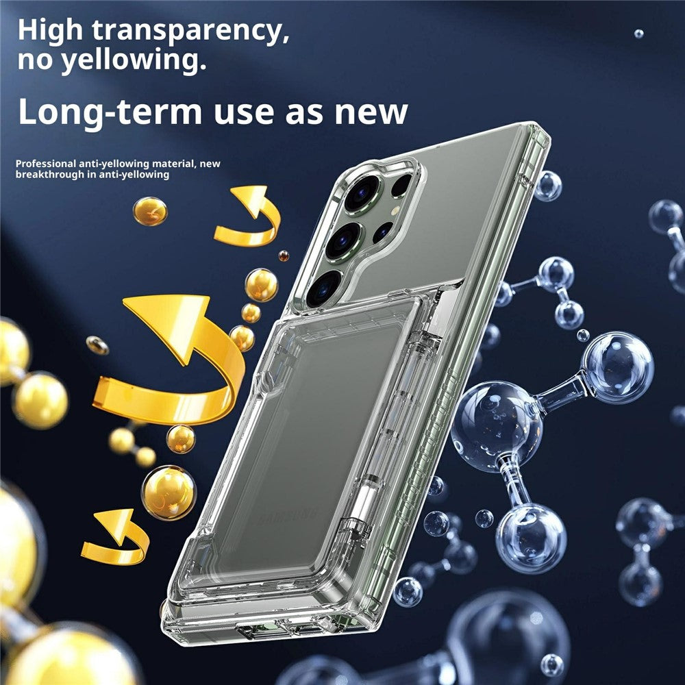 For Samsung Galaxy S26 Ultra Clear Case PC + TPU Phone Cover Card Holder Kickstand