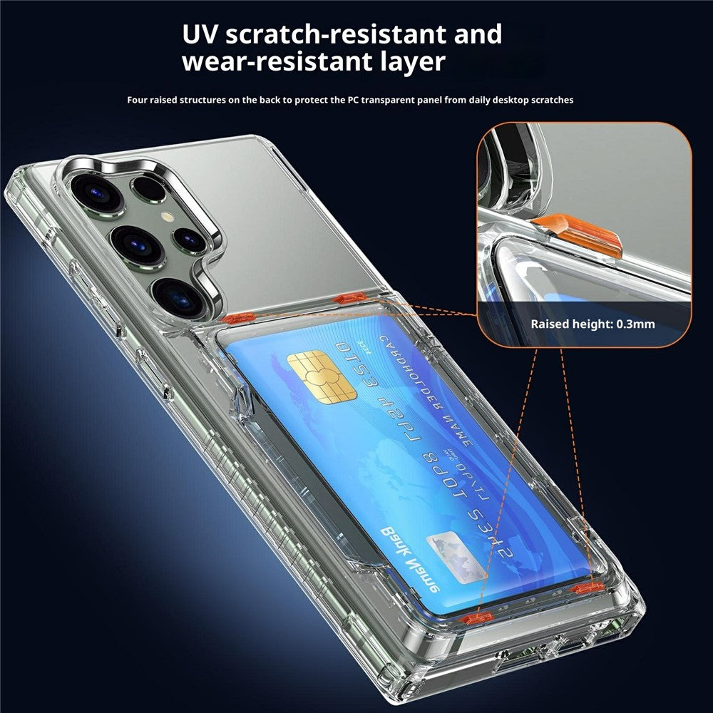 For Samsung Galaxy S26 Ultra Clear Case PC + TPU Phone Cover Card Holder Kickstand
