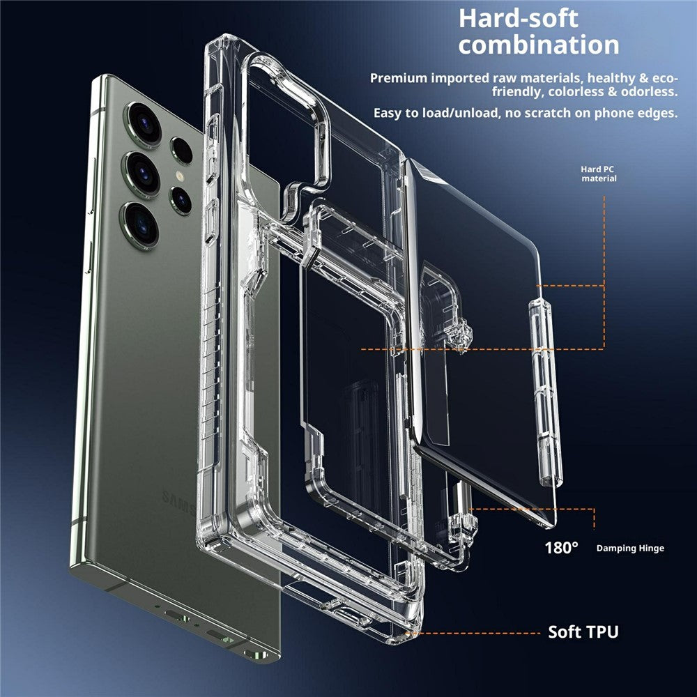 For Samsung Galaxy S26 Ultra Clear Case PC + TPU Phone Cover Card Holder Kickstand
