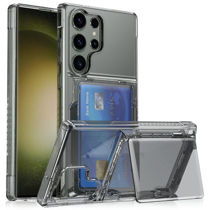 For Samsung Galaxy S26 Ultra Clear Case PC + TPU Phone Cover Card Holder Kickstand