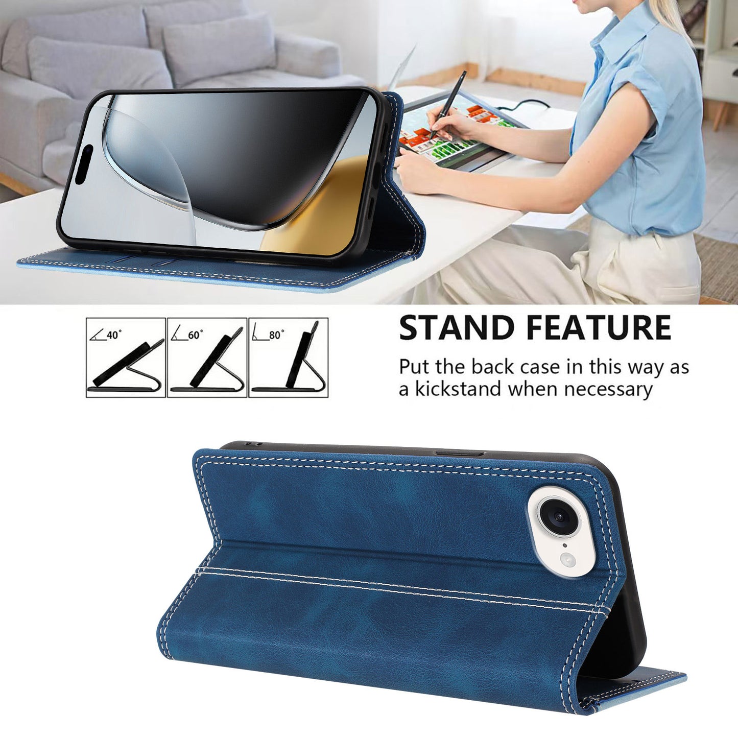 For iPhone 17e / 16e Leather Case Skin Touch Color Splicing RFID Blocking Wallet Stand Phone Cover