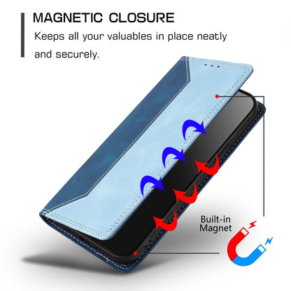 For iPhone 17e / 16e Leather Case Skin Touch Color Splicing RFID Blocking Wallet Stand Phone Cover