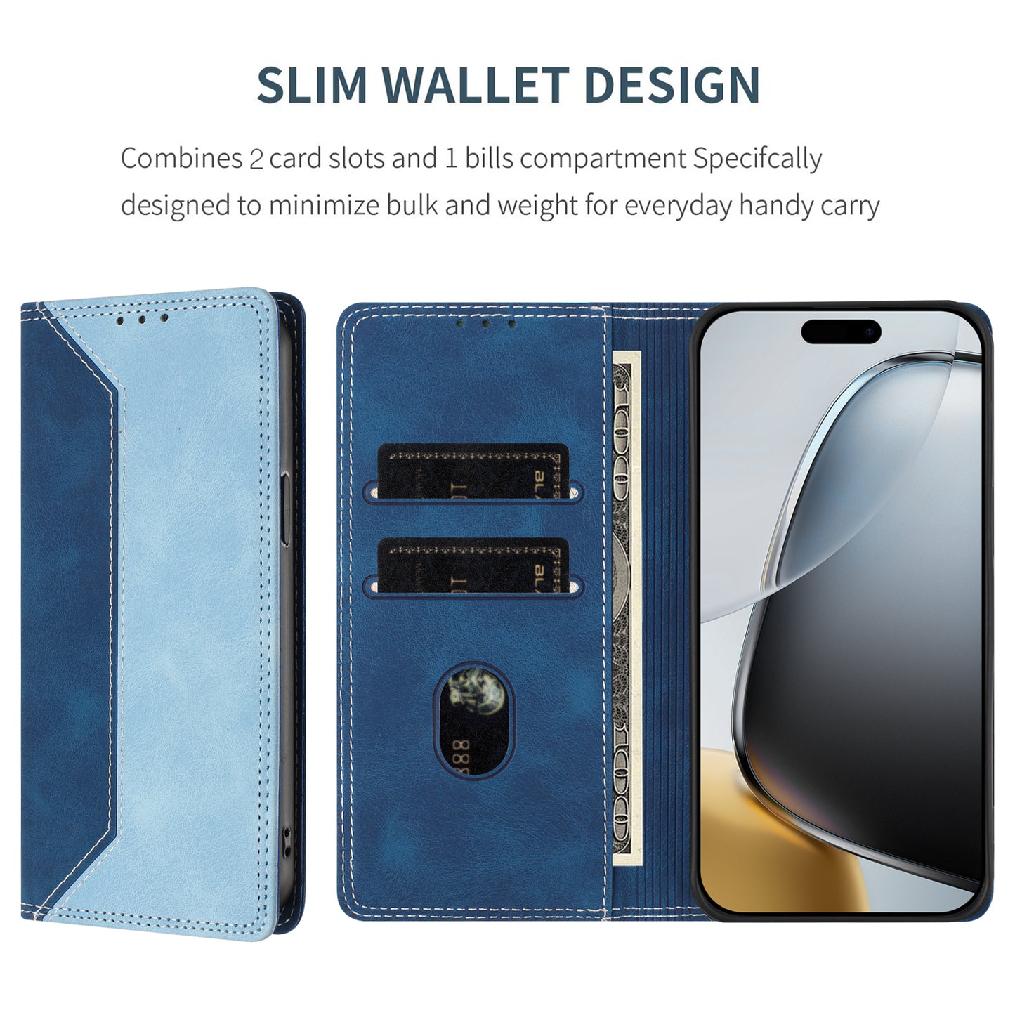 For iPhone 17e / 16e Leather Case Skin Touch Color Splicing RFID Blocking Wallet Stand Phone Cover