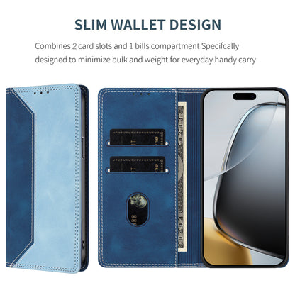 For iPhone 17e / 16e Leather Case Skin Touch Color Splicing RFID Blocking Wallet Stand Phone Cover