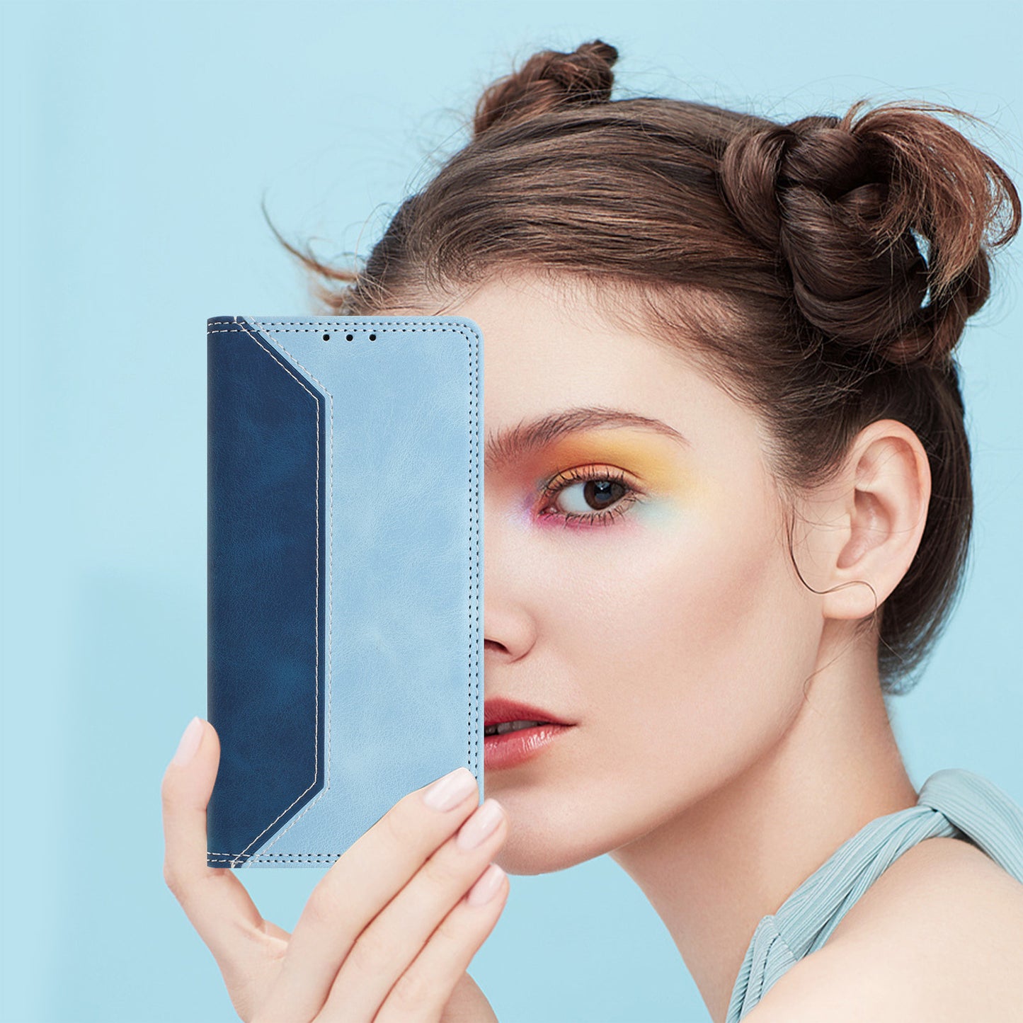 For iPhone 17e / 16e Leather Case Skin Touch Color Splicing RFID Blocking Wallet Stand Phone Cover