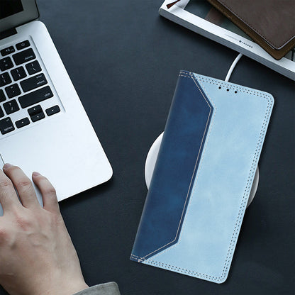 For iPhone 17e / 16e Leather Case Skin Touch Color Splicing RFID Blocking Wallet Stand Phone Cover