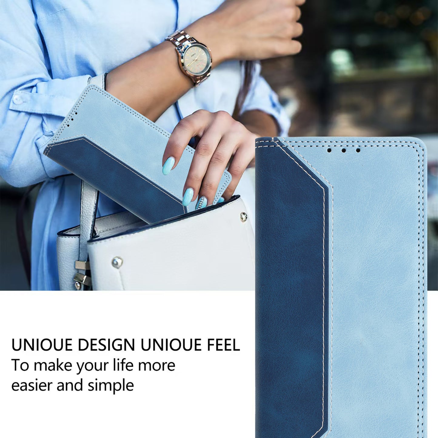 For iPhone 17e / 16e Leather Case Skin Touch Color Splicing RFID Blocking Wallet Stand Phone Cover