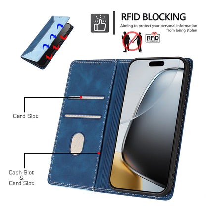 For iPhone 17e / 16e Leather Case Skin Touch Color Splicing RFID Blocking Wallet Stand Phone Cover