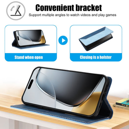 For iPhone 17e / 16e Leather Case Skin Touch Color Splicing RFID Blocking Wallet Stand Phone Cover