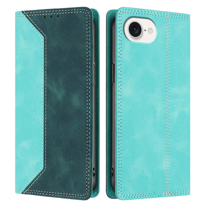 For iPhone 17e / 16e Leather Case Skin Touch Color Splicing RFID Blocking Wallet Stand Phone Cover