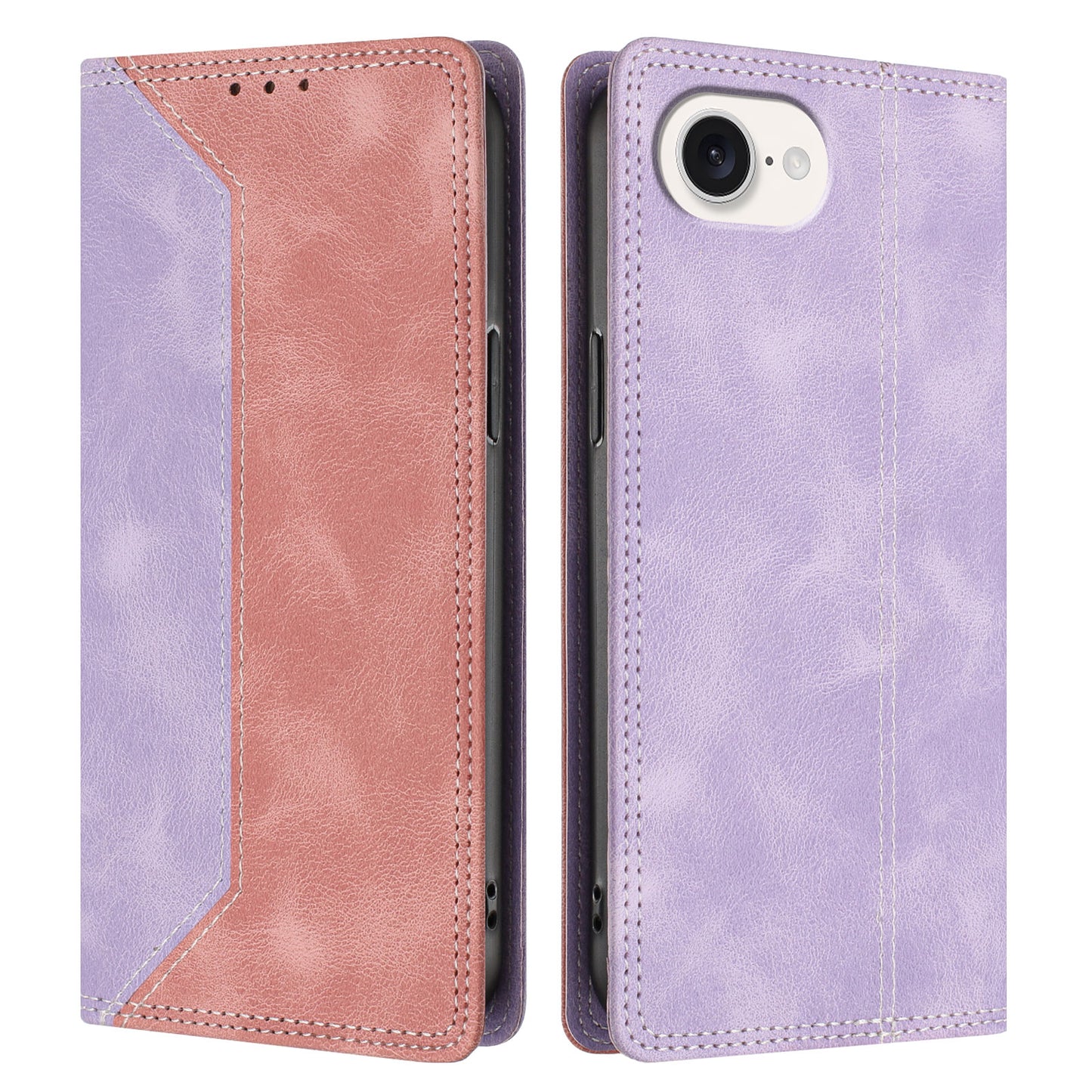 For iPhone 17e / 16e Leather Case Skin Touch Color Splicing RFID Blocking Wallet Stand Phone Cover